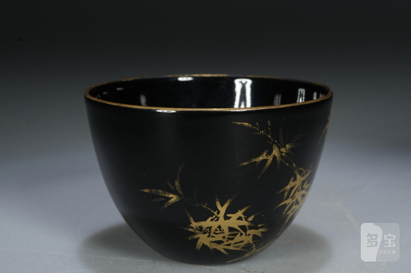 清同治 墨地描金风竹杯 - 图5